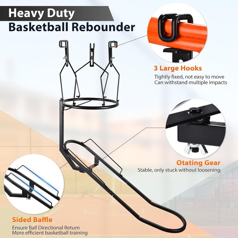 GADFISH Basketball Rebounder, 180° Rotatable Basketball Return Attachment with 3 Stable Large Hooks, Heavy Duty Basket Ball Accessories Ball Return Training Aid for 18" Rim Basketball Hoop - Image 4